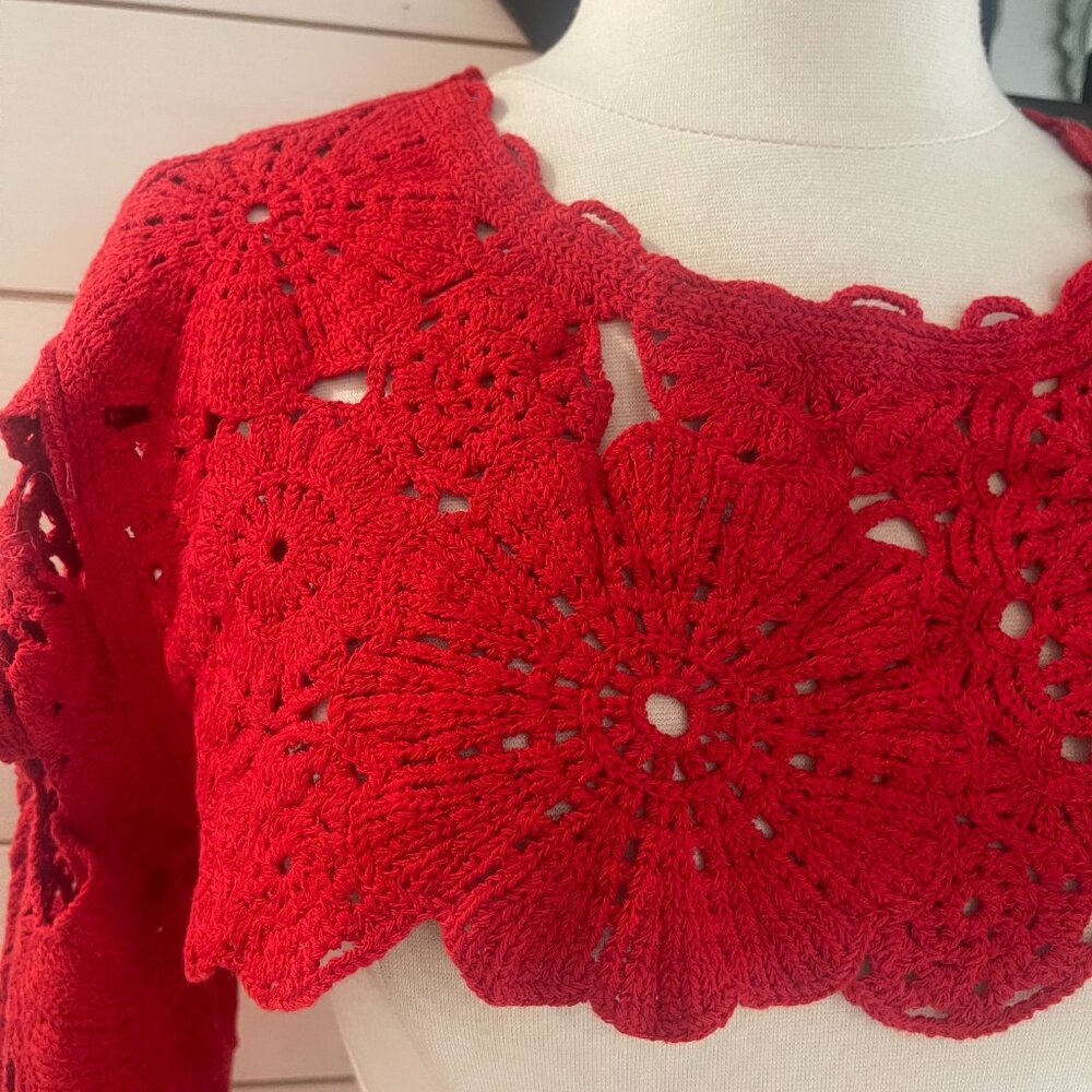 042 Free People Olivia Piecework Bolero NWOT Crimson One Size - Picture 5 of 8